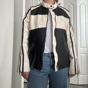 Free People Black and Cream Leather Jacket